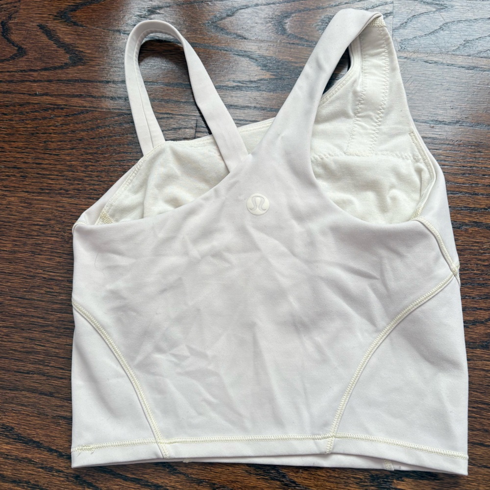 Lululemon Asymmetrical Strap Cream Tank Top with minor stain on inside - Picture 2 of 4